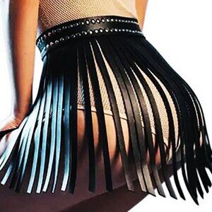 Black Leather Fringe Belt Tassel Waist Harness for Women Gothic Rave Outfit